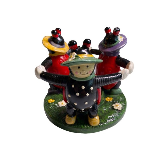 Ladybug Votive Tealight Candle Holder Trio Holding Hands Flower Garden Vintage - Picture 4 of 13